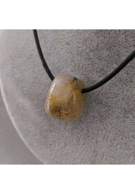 Pendant Bead in Gold Rutilated Quartz Crystal Necklace Crystal Healing Chakra A+-2