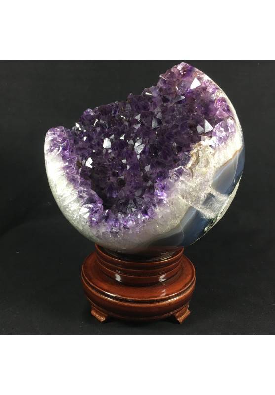 BIG AMETHYST Geode Crystal Sphere Cluster with AGATE Purple Uruguay First Grade Precious-1