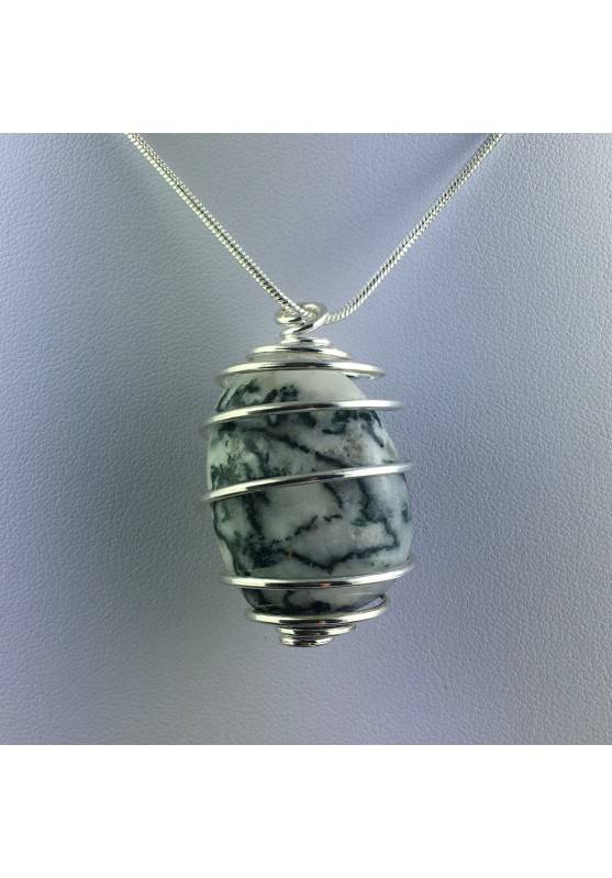Dendritic Agate Pendant Hand Made on Silver Plated Spiral A+-1