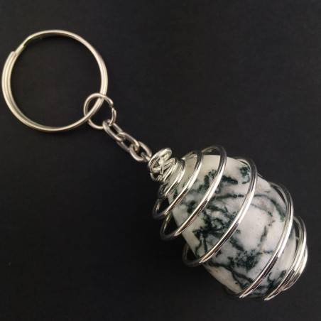 Dendritic Agate Keychain Keyring - VIRGO Zodiac Silver Plated Spiral Necklace-1