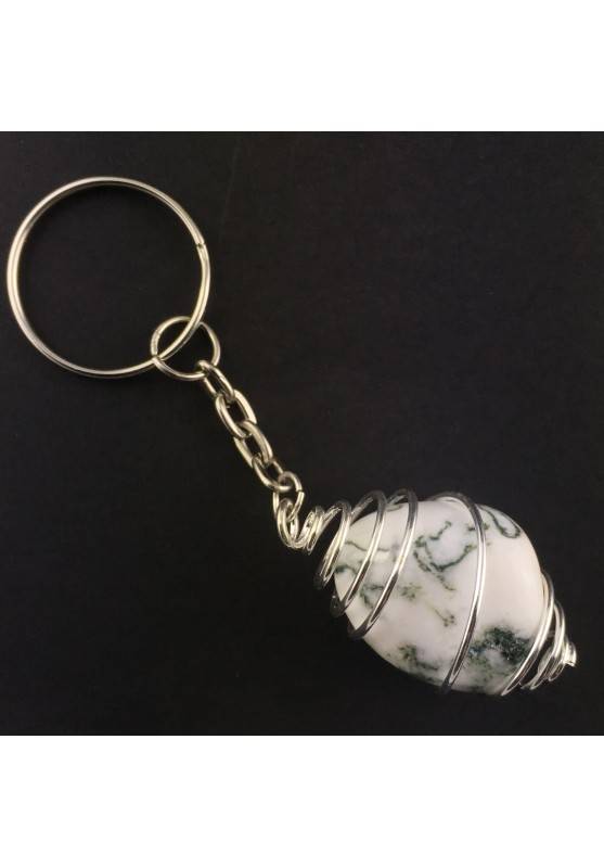 MOSS Agate Keychain Keyring Hand Made on Silver Plated Spiral A+-1