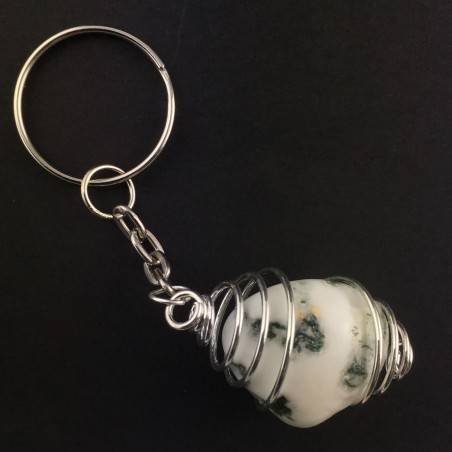 MOSS Agate Keychain Keyring Hand Made on Silver Plated Spiral A+-2