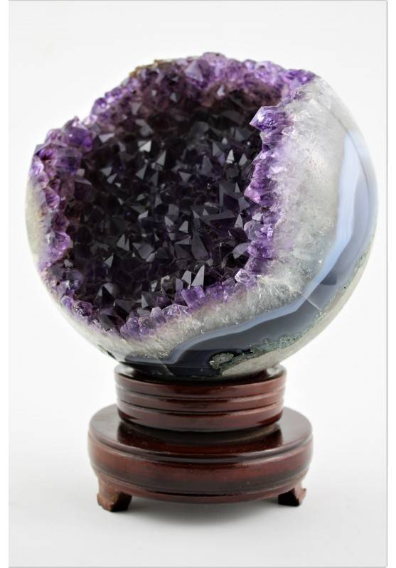 BIG AMETHYST Geode Crystal Sphere Cluster with AGATE Purple Uruguay First Grade Precious-3