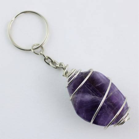 Dogtooth AMETHYST Keychain Keyring Hand Made on Silver Plated Spiral-2
