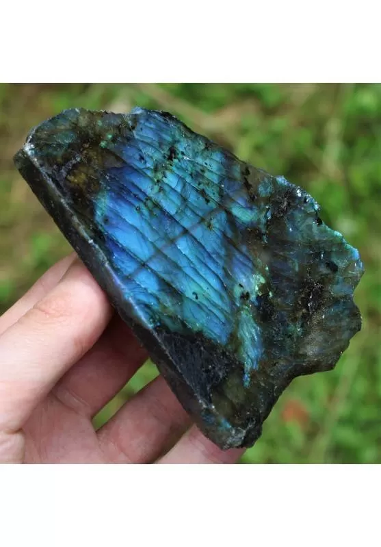 Minerale LABRADORITE Grezzo con Parte Lisciata Riflessi Oro Blu Cristalloterapia-1