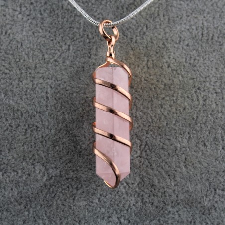 Copper Spiral Rose Quartz Pendant Crystal Healing MINERALS Tumbled Stone Chakra