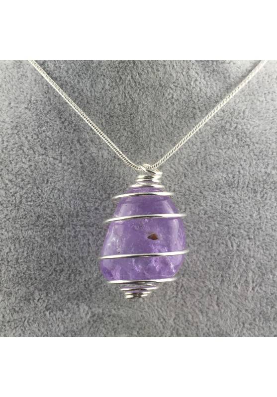 AMETHYST Hand Made Pendant on Silver Plated Spiral Necklace A+-1