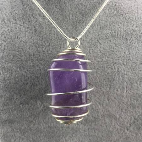 AMETHYST Hand Made Pendant on Silver Plated Spiral Necklace A+-2