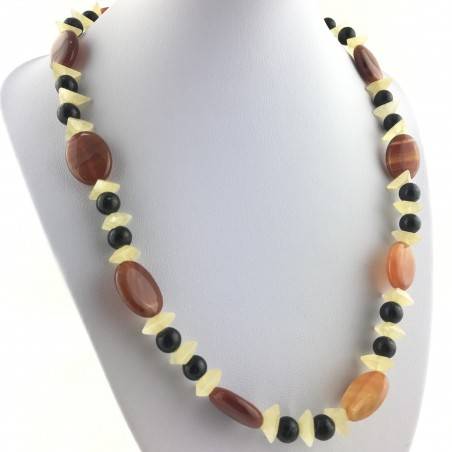 Wonderful Necklace in CARNELIAN AGATE YELLOW CALCITE & ONIX NERA Gift Quality A+-1