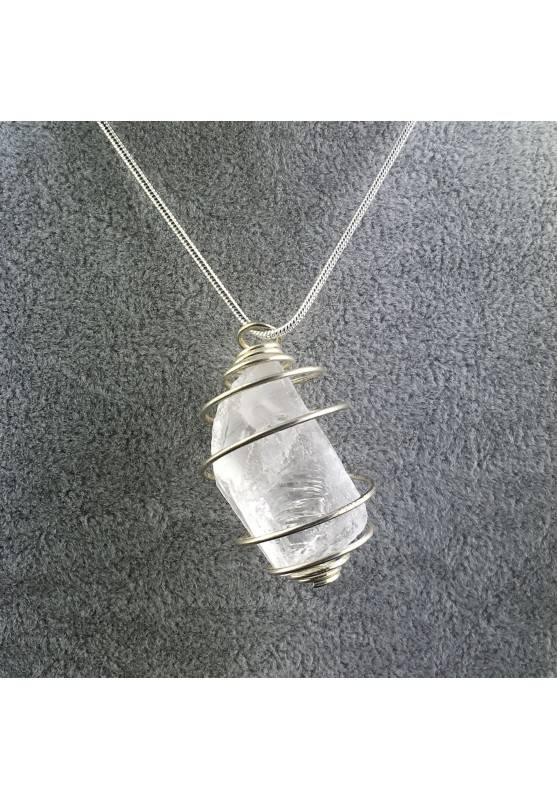 Pendant in Hyaline Quartz Handmade Silver Plated Spiral Necklace-1