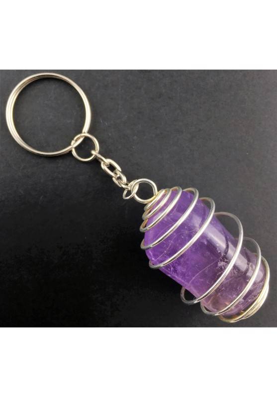 AMETHYST Keychain Keyring Hand Made on Silver Plated Spiral Necklace A+-2