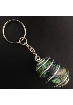 AZURITE MALACHITE Keychain Keyring with Silver Plated Spiral Necklace-2