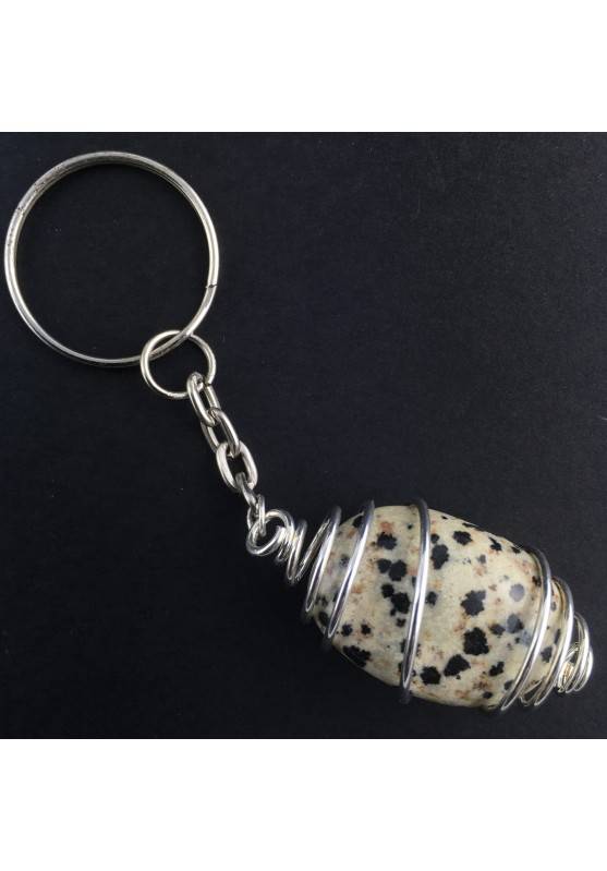 Dalmatian JASPER Keychain Keyring Hand Made on SILVER Plated Spiral-1