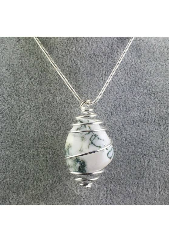 Pendant MOSS Agate Hand Made on Silver Plated Spiral Charm Natural A+-1