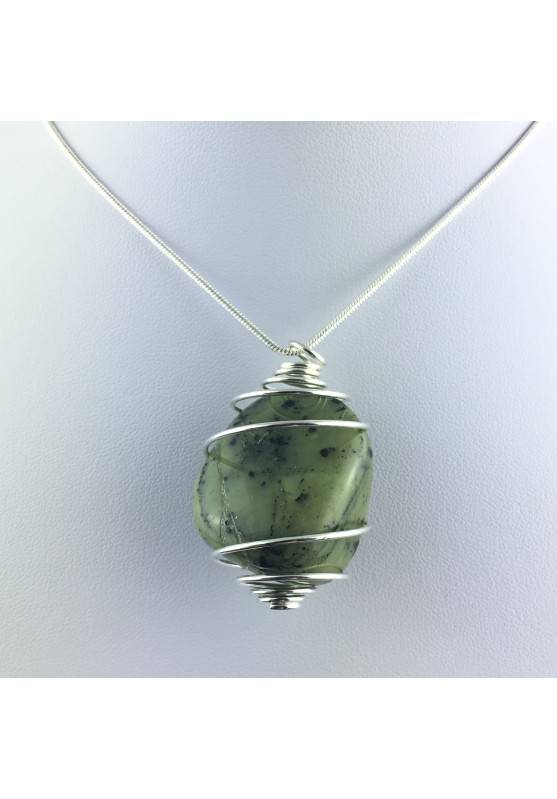 NEPHRITE JADE Green PENDANT Hand Made on SILVER Plated Spiral A+-1