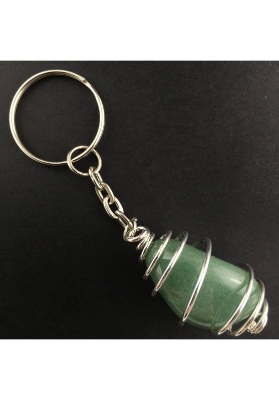 Green Aventurine Keychain Keyring Hand Made on SILVER Plated Spiral Necklace A+-1