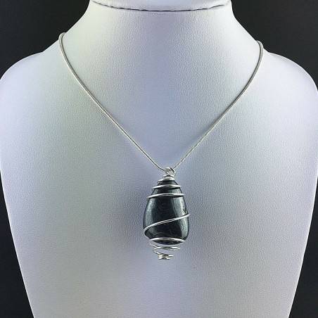 Pendant in HHEMATITE Hand Made on Silver Plated Spiral Necklace A+-2