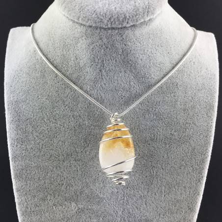 CITRINE Quartz Pendant Handmade Silver Plated Spiral Necklace-2