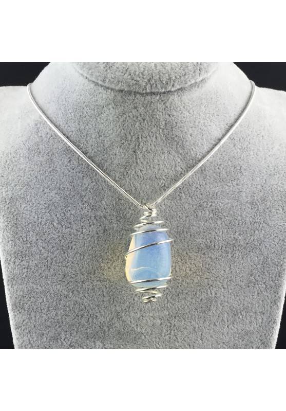 Opal Pendant Hand Made on Silver Plated Spiral Necklace Tumble Stone A+-5