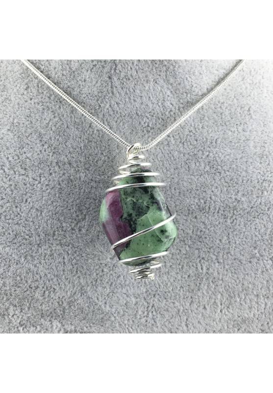 ZOISITE with RUBY Pendant Hand Made on Silver Plated Spiral Thumb Stone A+-4