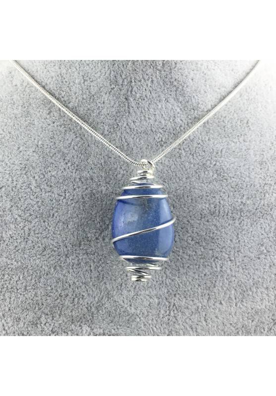 Quartz BLUE DUMORTIERITE Pendant Thumbstone Hand Made on SILVER Plated Spiral A+-4
