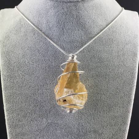 HONEY CALCITE Pendant Rough Hand Made on SILVER Plated Spiral-2
