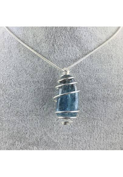 Blue Kyanite Pendant Hand Made on SILVER Plated Spiral Gift Idea A+-1