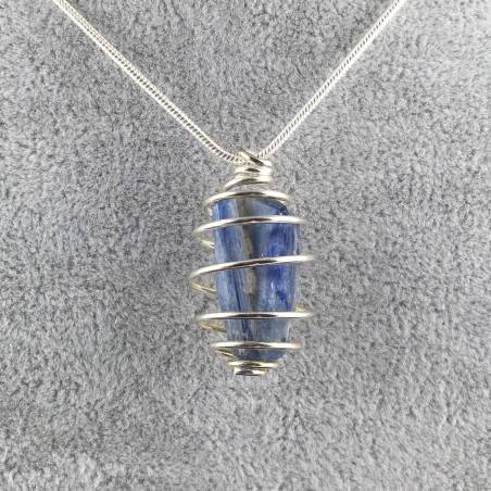 Blue Kyanite Pendant Hand Made on SILVER Plated Spiral Gift Idea A+-4