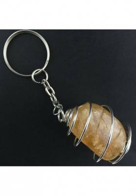 Honey CALCITE Keychain Keyring Hand Made on Silver Plated Spiral A+-2