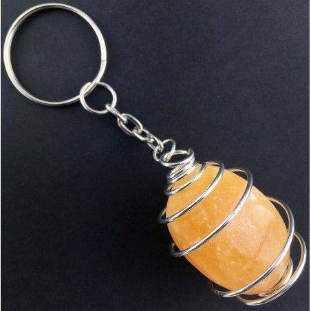 Yellow Calcite Keychain Keyring Hand Made on Silver Plated Spiral A+-1