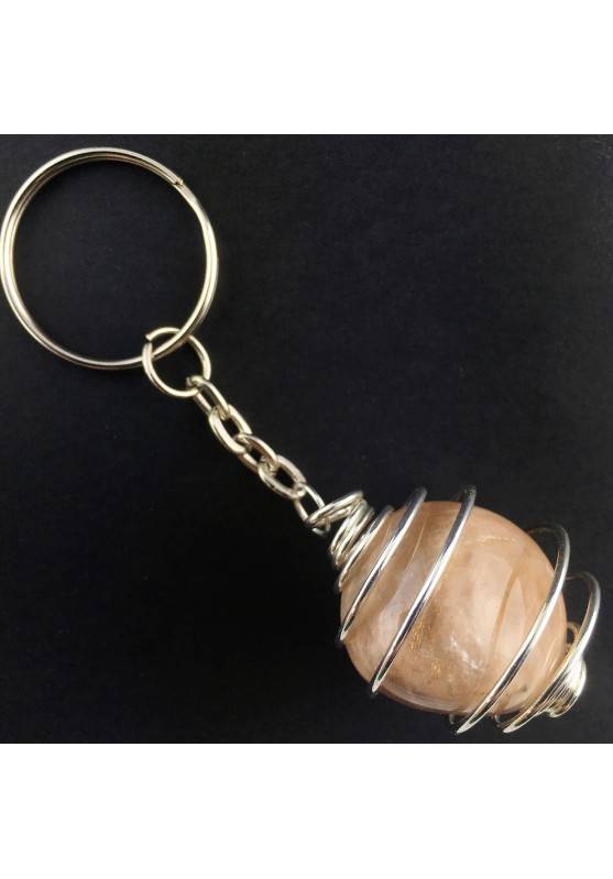 ADULARIA Moon Stone Keychain Keyring Hand Made on SILVER Plated Spiral A+-2