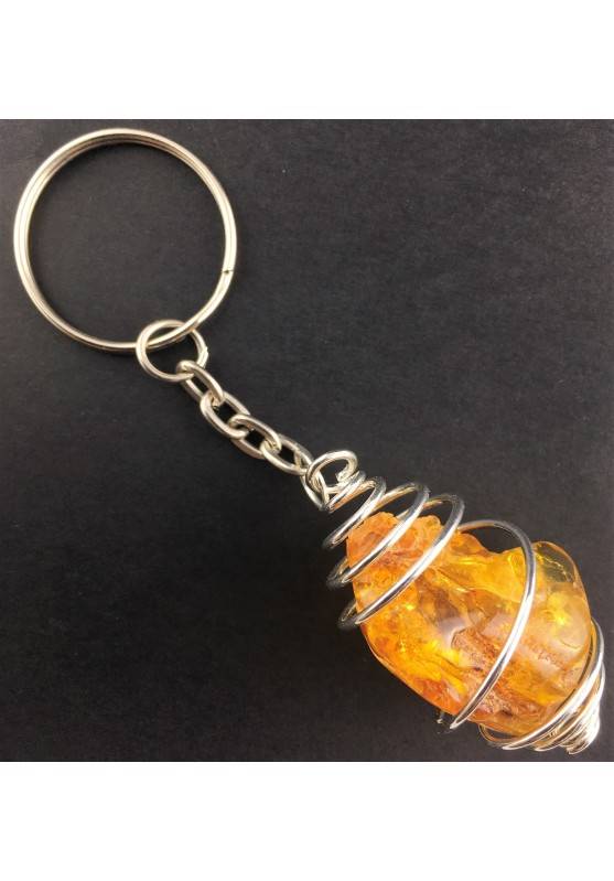 AMBER Keychain Keyring Hand Made on Silver Plated Spiral Gift Idea A+-1