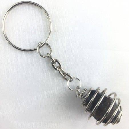 Apache Tears OBSIDIAN Keychain Keyring Hand Made on SILVER Plated Spiral-2
