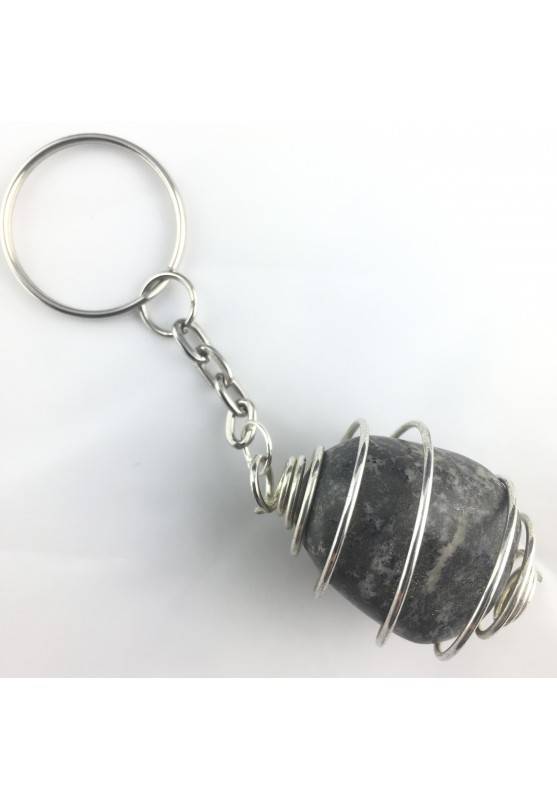 Pyrite Keychain Keyring Hand Made on Silver Plated Spiral Gift Idea A+-1