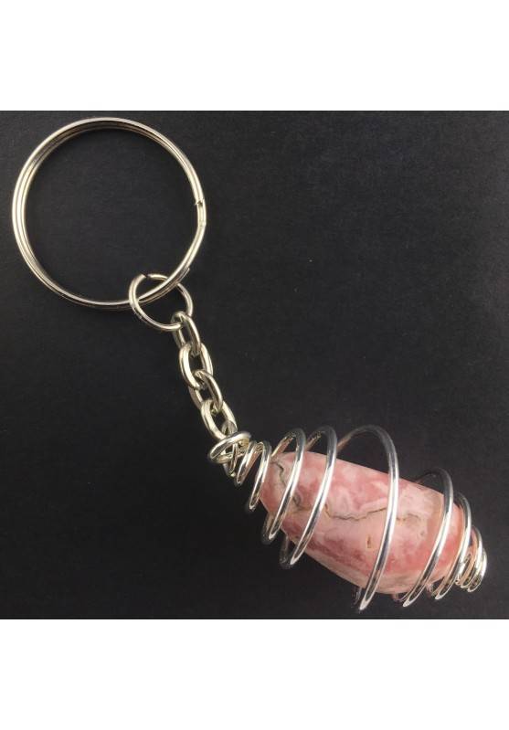 Rhodochrosite Keychain Keyring Hand Made on Silver Plated Spiral A+-2