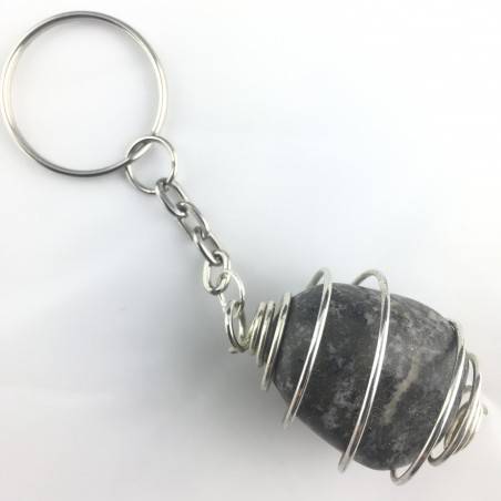 Pyrite Keychain Keyring - TAURUS CAPRICORN Zodiac Silver Plated Spiral Gift Idea A+-1