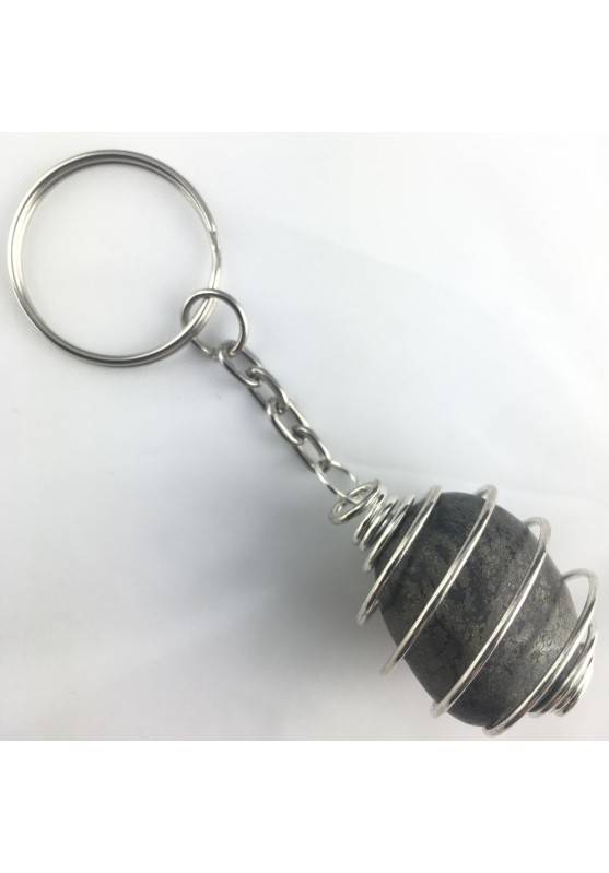 Pyrite Keychain Keyring - TAURUS CAPRICORN Zodiac Silver Plated Spiral Gift Idea A+-2
