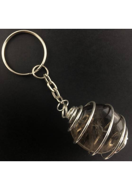 Smoked QUARTZ Keychain Keyring Handmade Silver Plated Spiral A+-2