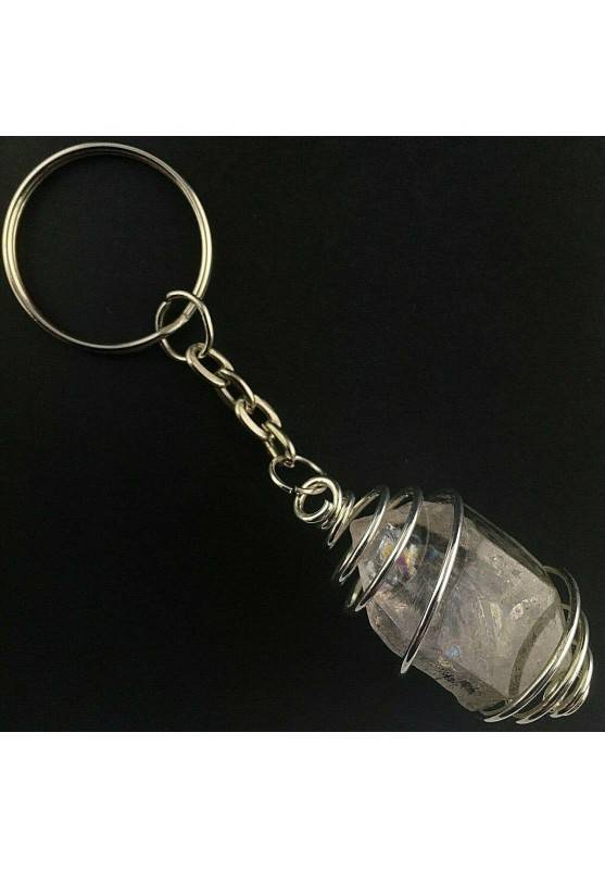 HERKIMER DIAMOND Keychain Keyring Hand Made on SILVER Plated Spiral A+-1