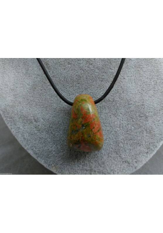 Necklace " Bead in UNAKITE Jasper " Pendant Zen Gift Idea Crystal Healing A+-1