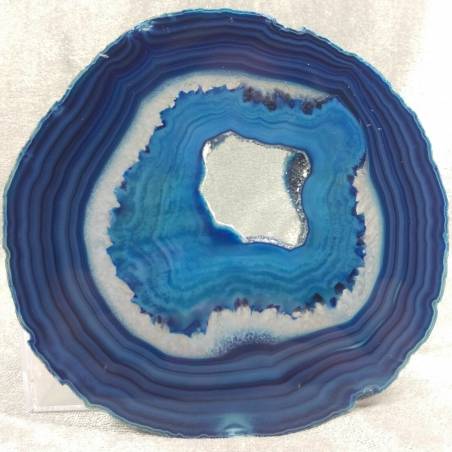 MINERALS *  GORGEOUS Blue AGATE SLICE With Crystals of Brazilian AMETHYST-1