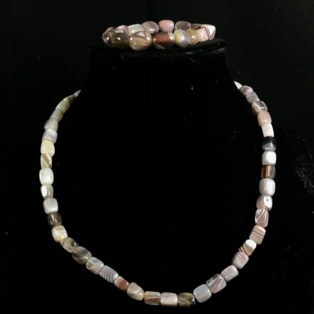 Bracelet + Necklace in GREY / BROWN AGATE Tumble Stone 15% OFF Healing Crystals-4