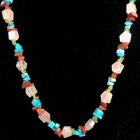Necklace Chips in Turquoise Color Red SUN STONE & Hyaline Quartz A+-1