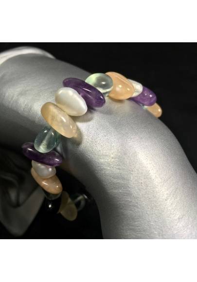 Adularia MOON STONE - Purple Fluorite and CLEAR QUARTZ Bracelet with PEARL-1