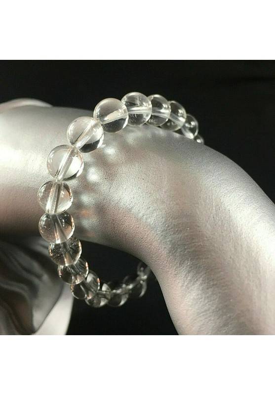Tibetan Mala Bracelet in Rock Crystal Hyaline Quartz 8mm Sphere Unisex Jewels A+-1
